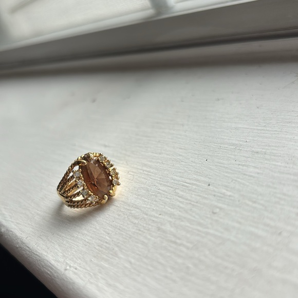 Amber and crystal gold cocktail ring (I8KHGE(A)) size 5/5.5 - Picture 2 of 5